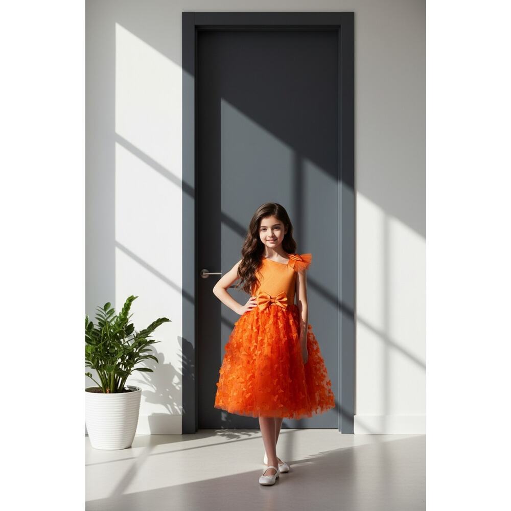 Orange Tulle Overlay Easter Pagent Church Party Butterfly Dress Size 4T
